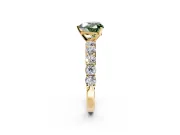 Shared-Prong Engagement Ring Setting for Fancy Green Heart-Shaped Center with Graduated Accents and Prong Head in Yellow Gold