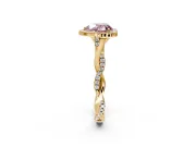Halo Engagement Ring Setting for Fancy Pink Heart-Shaped Center with Twist Band and Prong Head in Yellow Gold