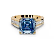 Solitaire Engagement Ring Setting for Fancy Blue Asscher Cut Center with Channel Band and Double Claw Prong Head in Yellow Gold