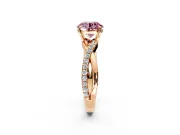 Crossover Engagement Ring Setting for Fancy Pink Round Cut Center with Pave and Plain Strands and Prong Head in Rose Gold