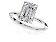 Solitaire Engagement Ring Setting for Emerald Cut Center with Straight Thin Band and Prong Head in Platinum