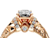 Solitaire Engagement Ring Setting for Emerald Cut Center with Filigree Accent Basket and Prong Head in Rose Gold
