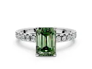 Solitaire Engagement Ring Setting for Fancy Green Emerald Cut Center with Large Accents and Prong Head in Platinum