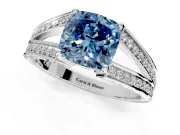 Split Shank Engagement Ring Setting for Fancy Blue Cushion Cut Center with Pave Split Shank and Prong Head in White Gold