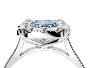 Single Halo Engagement Ring Setting for Fancy Blue Radiant Cut Center with Corner Claws, Plain Band and Prong Head in White Gold