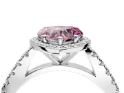 Halo Engagement Ring Setting for Fancy Pink Heart-Shaped Center with Full Pave Band and Prong Head in White Gold