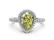Halo Engagement Ring Setting for Fancy Yellow Pear-Shaped Center with Inner Milgrain Border and Prong Head in Platinum