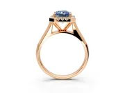Halo Engagement Ring Setting for Fancy Blue Radiant Cut Center with Square Band and Prong Head in Rose Gold