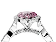 Halo Engagement Ring Setting for Fancy Pink Heart-Shaped Center with Twist Band and Prong Head in Sterling Silver