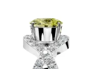 Halo Engagement Ring Setting for Fancy Yellow Oval Center with Pave Infinity Twist Band and Prong Head in Platinum