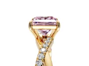 Crossover Engagement Ring Setting for Fancy Pink Princess Cut Center with Pave and Plain Strands and Prong Head in Yellow Gold