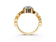 Milgrain Bezel Engagement Ring Setting for Round Cut Center with Marquise Stations and Bezel Head in Yellow Gold