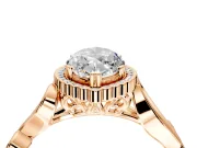 Halo Engagement Ring Setting for Marquise Center with Leaf Motif Split Shank and Prong Head in Rose Gold