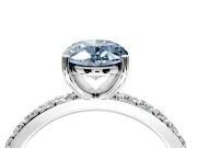 Solitaire Engagement Ring Setting for Fancy Blue Oval Center with Round Cut Pave Band and Prong Head in Sterling Silver