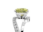 Solitaire Engagement Ring Setting for Fancy Yellow Radiant Cut Center with Pave Bypass Swirl Band and Prong Head in White Gold