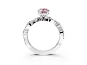 Solitaire Engagement Ring Setting for Fancy Pink Oval Center with Bar-Station Pave Twist and Prong Head in White Gold