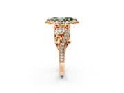 Milgrain Halo Engagement Ring Setting for Fancy Green Marquise Center with Shoulder Bezels and Prong Head in Rose Gold