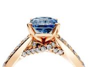 Solitaire Engagement Ring Setting for Fancy Blue Radiant Cut Center with Crossover Accents and Prong Head in Rose Gold
