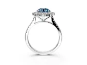 Halo Engagement Ring Setting for Fancy Blue Round Cut Center with Single-Row Pave, Open Basket and Prong Head in Platinum