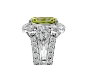 Halo Engagement Ring Setting for Fancy Yellow Emerald Cut Center with Two-Strand Split Shank and Prong Head in Platinum