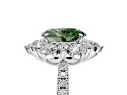 Floral Halo Engagement Ring Setting for Fancy Green Oval Center with Pave Accents and Prong Head in Sterling Silver