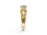Solitaire Engagement Ring Setting for Round Cut Center with Filigree Accent Basket and Prong Head in Yellow Gold