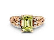 Solitaire Engagement Ring Setting for Fancy Yellow Emerald Cut Center with Filigree Accent Basket and Prong Head in Rose Gold