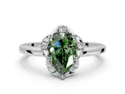 Floral Frame Engagement Ring Setting for Fancy Green Pear-Shaped Center with Accent Clusters and Prong Head in Platinum