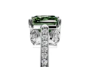Cathedral Engagement Ring Setting for Fancy Green Asscher Cut Center with Antique-Style Pave Band and Prong Head in Platinum