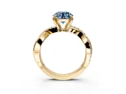 Solitaire Engagement Ring Setting for Fancy Blue Round Cut Center with Half-Pave Crossover Band and Prong Head in Yellow Gold