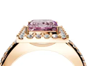 Pave Halo Engagement Ring Setting for Fancy Pink Princess Cut Center with Single Row Pave Band and Prong Head in Rose Gold