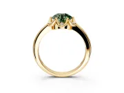 Floral Frame Engagement Ring Setting for Fancy Green Round Cut Center with Accent Clusters and Prong Head in Yellow Gold