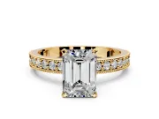 Milgrain Pave Engagement Ring Setting for Emerald Cut Center with Accent Band and Prong Head in Yellow Gold