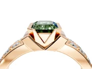 Bezel Engagement Ring Setting for Fancy Green Emerald Cut Center with Wide Channel-Set Band and Bezel Head in Rose Gold