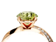 Side Accent Engagement Ring Setting for Fancy Yellow Round Cut Center with Accent Shoulders and Prong Head in Rose Gold