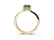 Hidden Halo Engagement Ring Setting for Fancy Green Cushion Cut Center with Wide Flat Plain Band and Prong Head in Yellow Gold