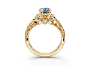 Solitaire Engagement Ring Setting for Fancy Blue Oval Center with Filigree Accent Basket and Prong Head in Yellow Gold