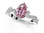 Solitaire Engagement Ring Setting for Fancy Pink Pear-Shaped Center with Bar-Station Pave Twist and Prong Head in Sterling Silver