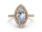 Halo Engagement Ring Setting for Marquise Center with Inner Milgrain Border and Prong Head in Rose Gold