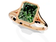 Solitaire Engagement Ring Setting for Fancy Green Radiant Cut Center with V Split Shank and Bezel Head in Rose Gold