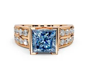 Bezel Engagement Ring Setting for Fancy Blue Princess Cut Center with Wide Channel-Set Band and Bezel Head in Rose Gold