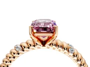 Rope Engagement Ring Setting for Fancy Pink Emerald Cut Center with Accent Shoulders and Prong Head in Rose Gold