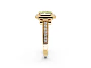 Halo Engagement Ring Setting for Fancy Yellow Emerald Cut Center with Outer Bezel Rim, Pave Band and Prong Head in Yellow Gold