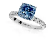 Open Basket Engagement Ring Setting for Fancy Blue Cushion Cut Center with Pave Band and Prong Head in Sterling Silver