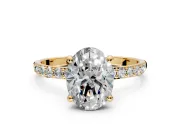 Solitaire Engagement Ring Setting for Oval Center with Pave Accents and Prong Head in Yellow Gold