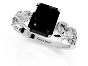Leaf Engagement Ring Setting for Fancy Black Radiant Cut Center with Milgrain Accent Band and Prong Head in Sterling Silver