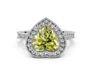 Halo Engagement Ring Setting for Fancy Yellow Heart-Shaped Center with Milgrain Pave Band and Bezel Head in White Gold