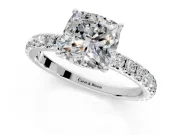 Solitaire Engagement Ring Setting for Cushion Cut Center with Large Accent Band and Prong Head in Platinum