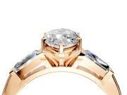 3 Stone Engagement Ring Setting for Marquise Center with Tapered Baguettes, Plain Band and Prong Head in Rose Gold