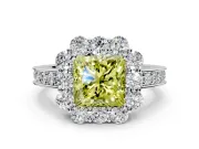 Halo Engagement Ring Setting for Fancy Yellow Princess Cut Center with Milgrain Channel Band and Prong Head in Sterling Silver